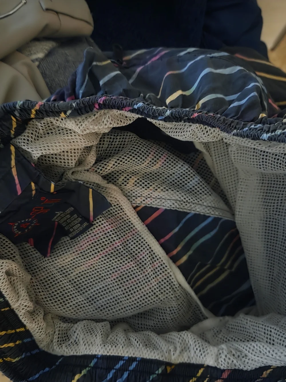 Vintage colorful large swim trunk shorts with netting by roundtree & yorke Mens